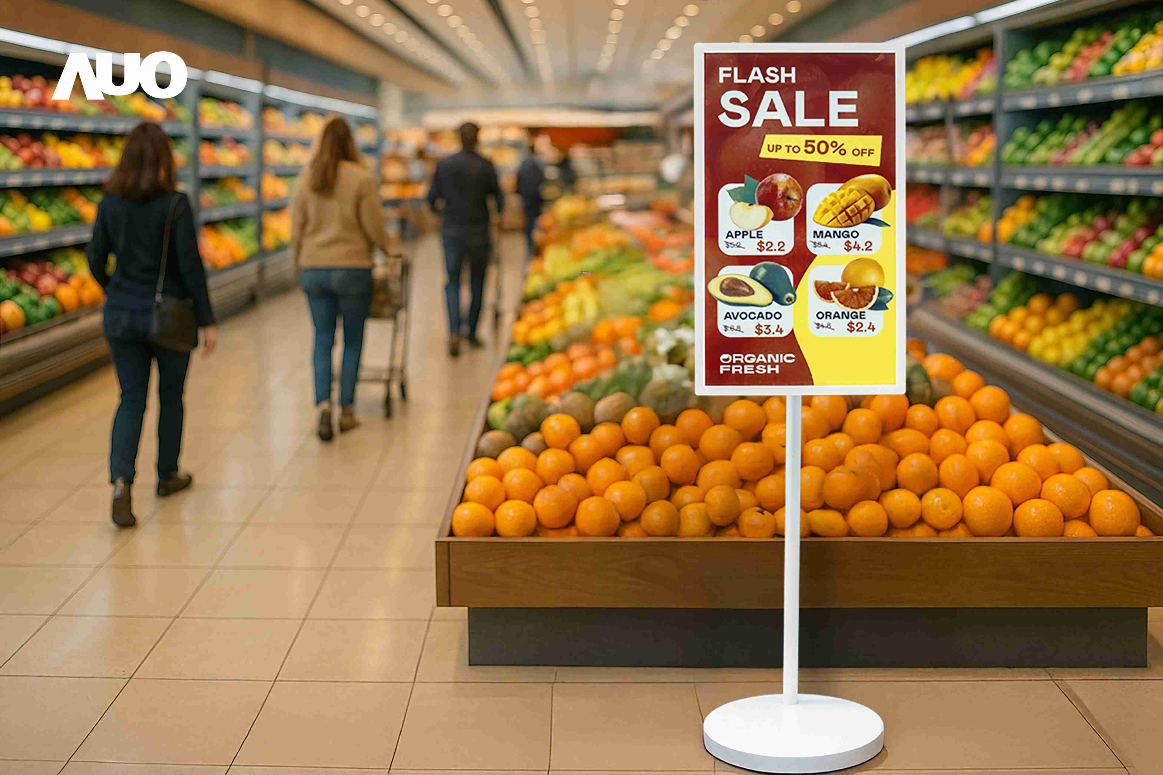 达擎首亮相低功耗、、全彩的〝aecoPost电子纸解决方案〞，，，仅在更新画面时需要微量的电力驱动，，无需布建电线的便捷设计，，使其可灵活应用、、、、随意置放，，，并可透过云端或行动装置app，，轻松管理及排程广告内容，，晋升店头营销利器。。。。